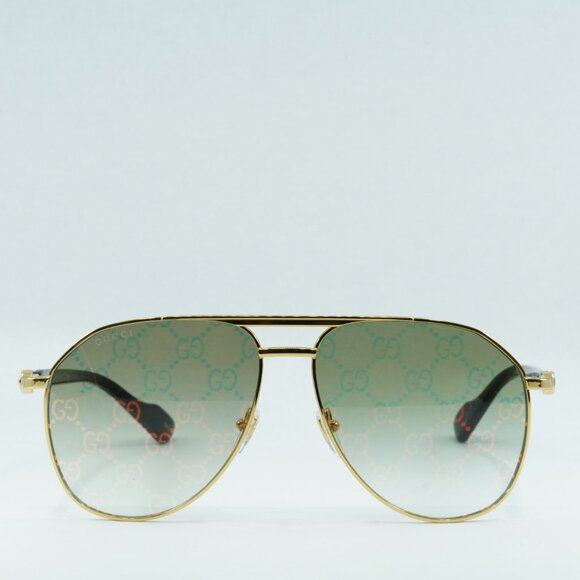 Gucci GG1220S 004 Sunglasses Gold Aviator Frame, Green Lenses main image 6